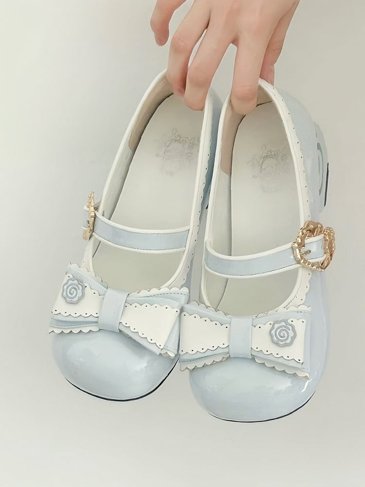 Hem Sweet with Scalloped Bow Blue Mid-heel Accents Mary Lolita Janes