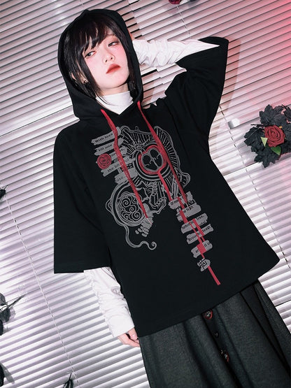 With Gothic Sleeve Graffiti Design 3/4 Dark Hoodie Print