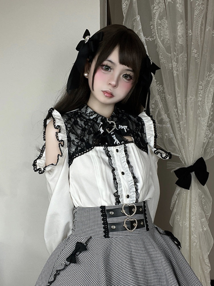 ホワイトレーストリムカットアウトショルダージライケイブラウス