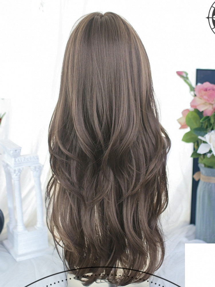 65-70cm Wigs Brown Bangs Wavy Long With Air