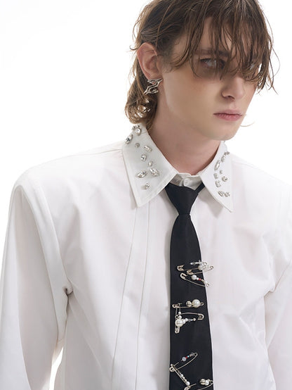 Accents Pads White Men Shoulder Rhinestone with for Shirt