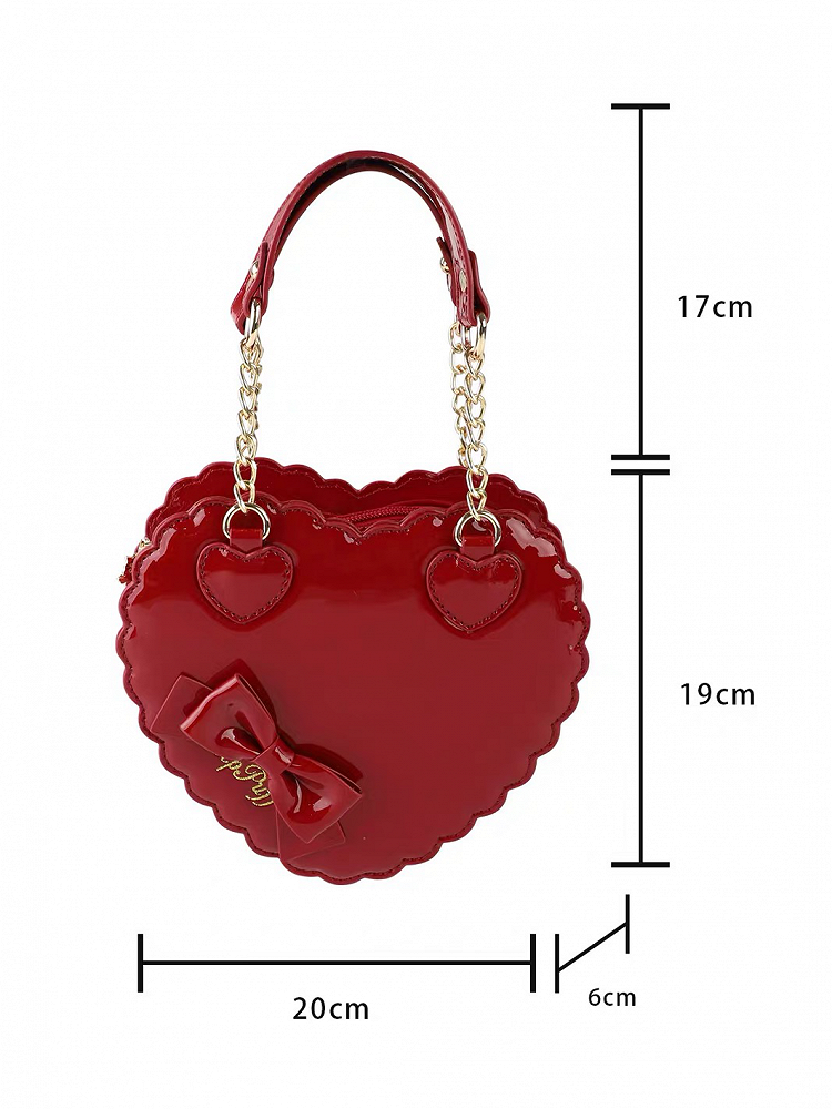 Lolita Accent Red Zipper and Secure - Design Multi-Way Cookie for Bow Polished Bag with Heart
