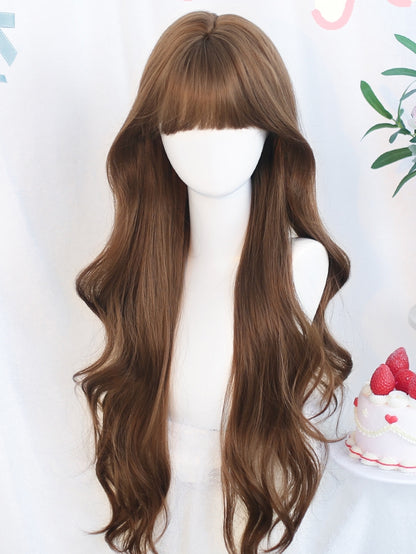 Brown Bangs Wavy Long With 65-70 Wigs