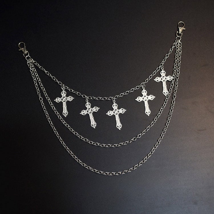 Belt Silver Cross Black Details Chain + Waist Star Charm