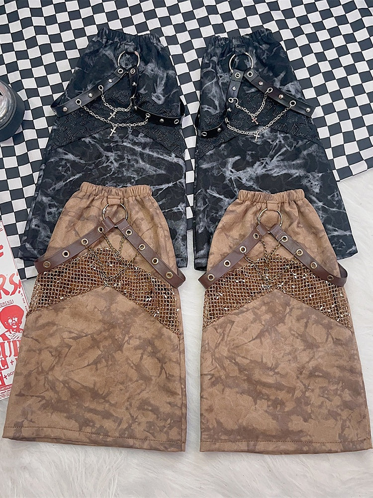 レッグ ブラック/ブラウン デザイン クロス ウェイストランド パンク ウォーマー タイダイ チャーム