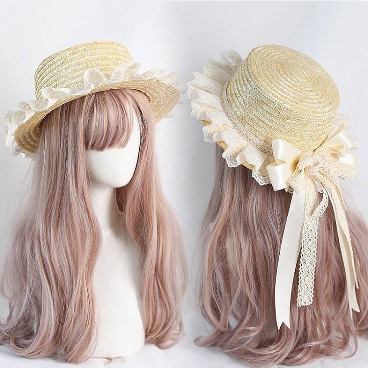 Mori Straw and Hat Lace Lolita Country Kei Ribbon Bowknot
