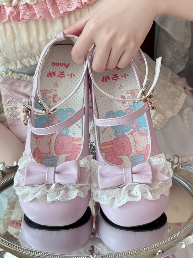 Sweet Janes - Mary Purple Lace Edging Lolita PU Mid-heel