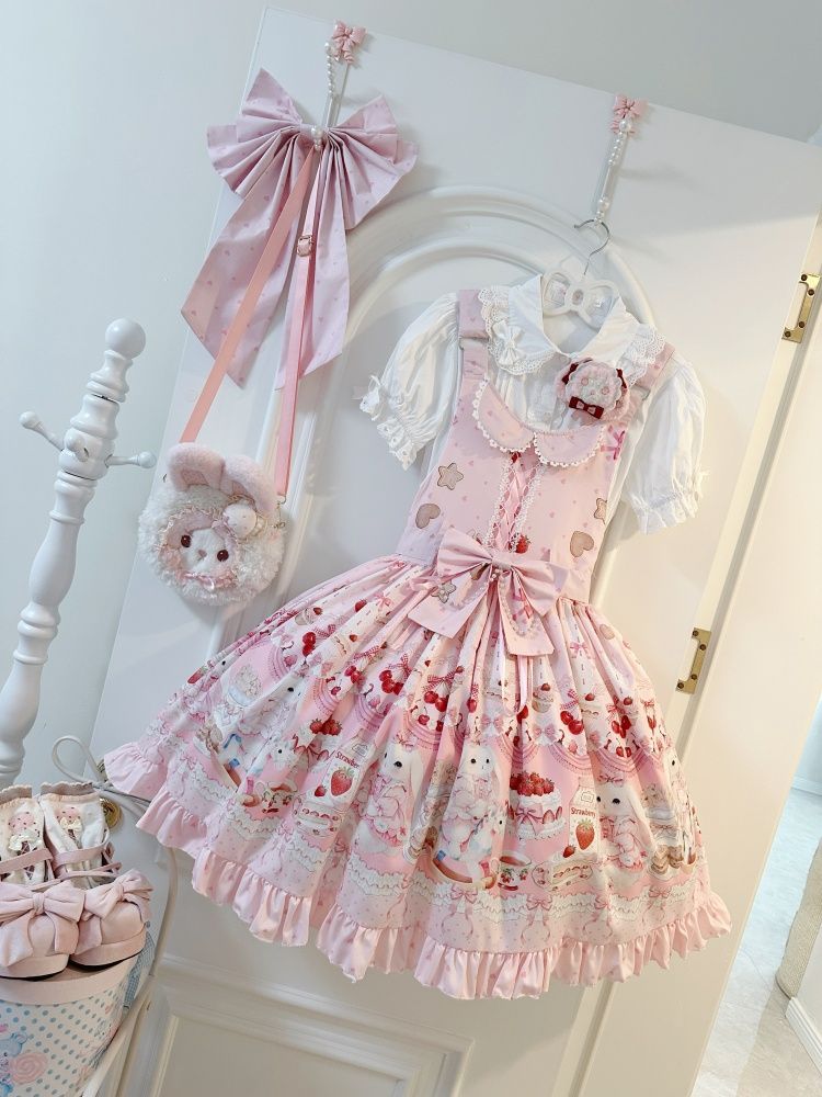 Lolita Sweet Berry Bunny Strawberry JSK Suspender Dress