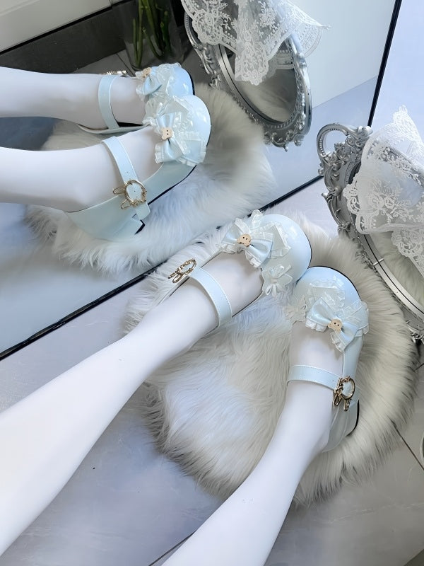 with Shoes PU Accents Low-heel/Mid-heel Bow in Sweet Blue Lolita