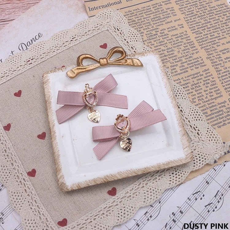 Crown 5 Heart Hairclip Jirai Rhinestone Kei Color Bowknot Options