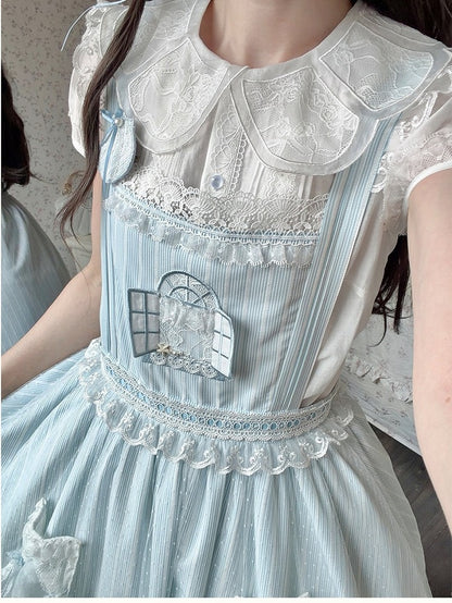 Summer Beach Blue White Lace Overlay Lolita Dress - Liz Bird