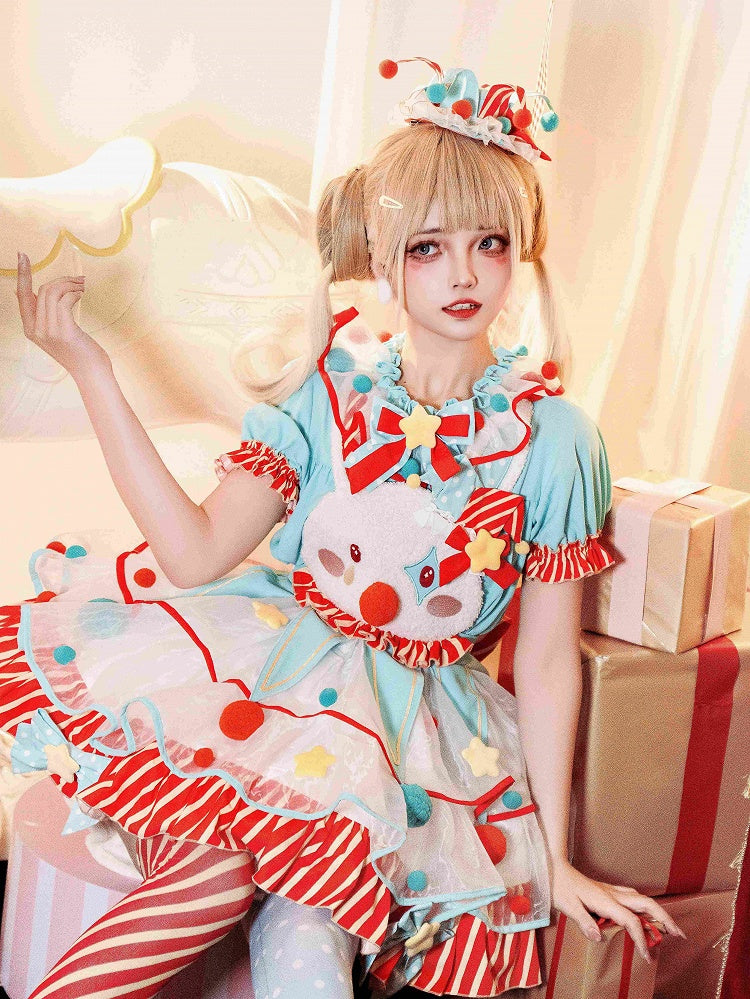 Bluse Puff Sweet und Orange Pompoms Kragen Ärmel Grün
