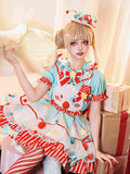 Bluse Puff Sweet und Orange Pompoms Kragen Ärmel Grün