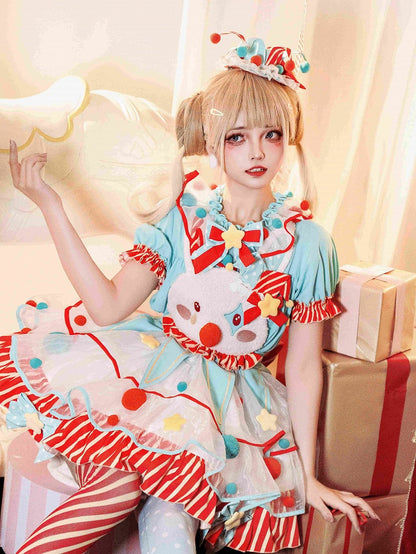 Bluse Puff Sweet und Orange Pompoms Kragen Ärmel Grün