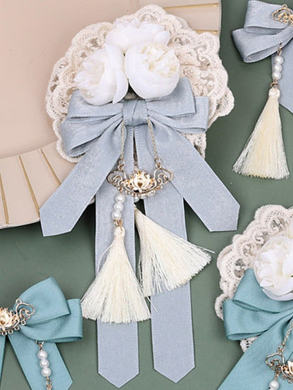 Tassel Dusty Green/Dusty Lace Flower Bowknot Lolita Blue Brooch/Hairclip