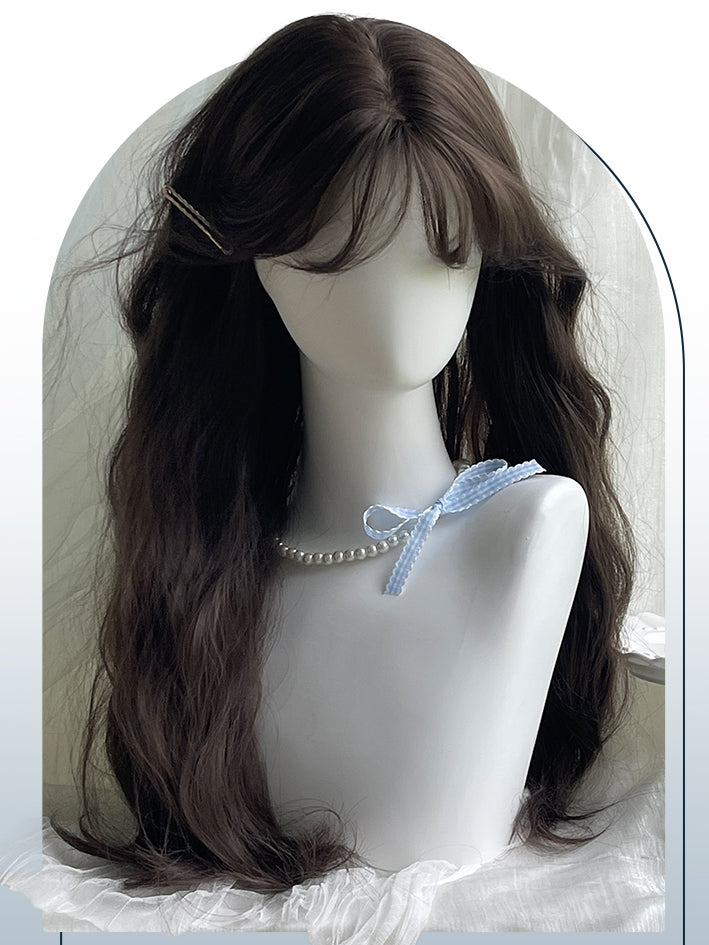 ブラウン 65cm ウィッグ付き エアバングス 長さ ウェーブ