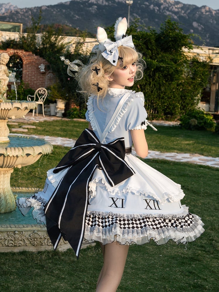 Peter in Vibes Lolita Collar Blue Alice Apron Sweet Pan + Wonderland White Dress