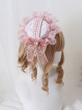 Detachable Mini And Bowknot Gorgeous Pink With Chains Rhinestone Lace Hat Bead Lolita