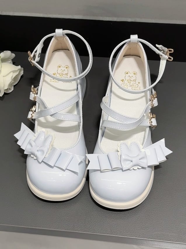 Detachable Bunny Snap Mary Design with Sweet PU Blue Crisscross Janes Bow - Lolita Themed