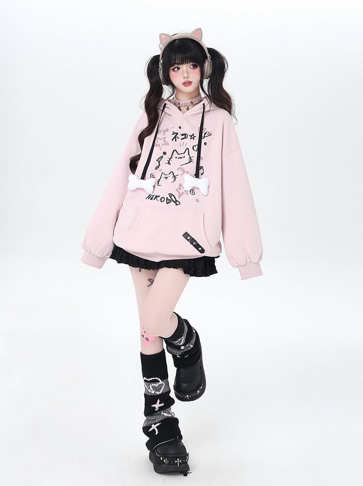 Hoodie Pink Y2K Jacket - Pattern Cat