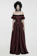 Black and Red Short Puff Sleeves Lace-Up Women's Gothic Dress