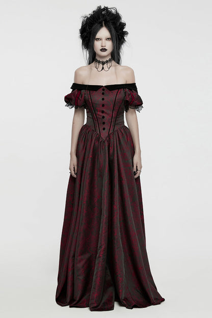 Black and Red Short Puff Sleeves Lace-Up Women's Gothic Dress