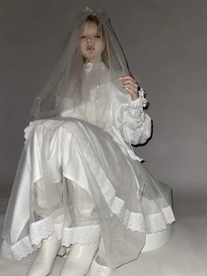 Tulle Gothic Lolita Bow with Skirt White Layered Details