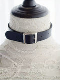 Gothic Black Leather Choker with Metal Buckle - Mr. Cat
