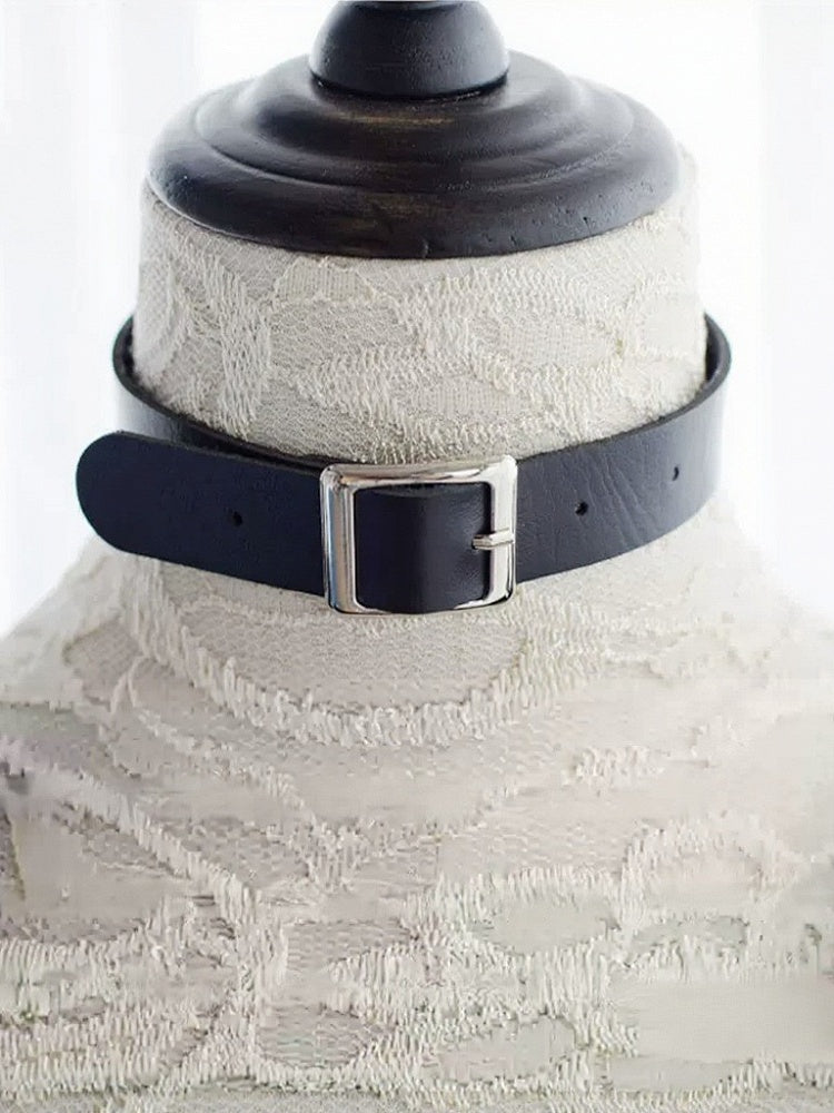 Gothic Black Leather Choker with Metal Buckle - Mr. Cat