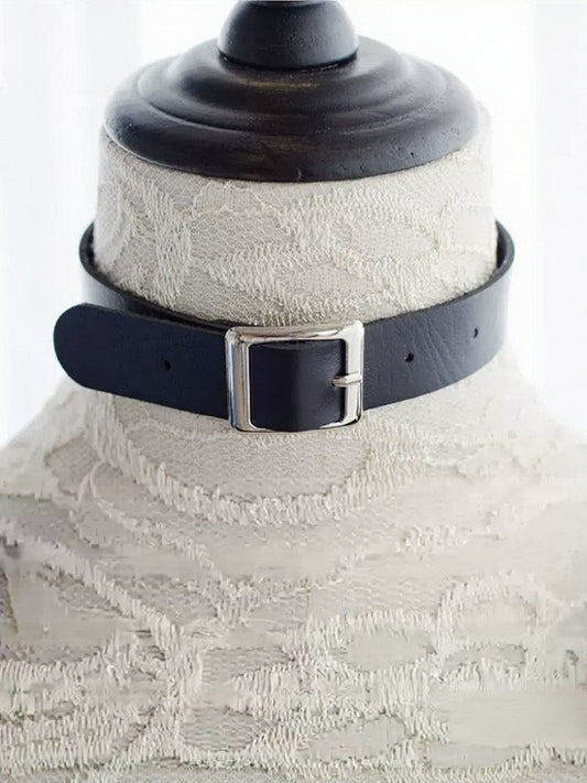 Gothic Black Leather Choker with Metal Buckle - Mr. Cat