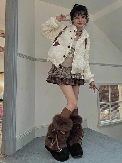 Bows Plush Self-tie 4 Color Options Leg Warmers