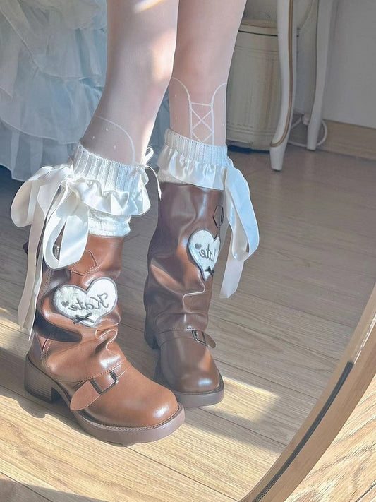 with Lolita Buckle Boots Straps Embellished Elegant Brown