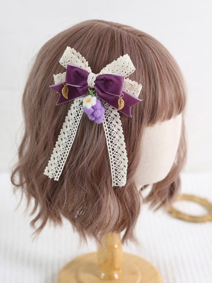 Cotton Leaf Bowknot thread - And Grape Hairclip Lolita Lace With Charms Cute