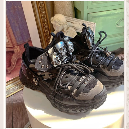 Black Sneakers Platform - Punk Studs Accents