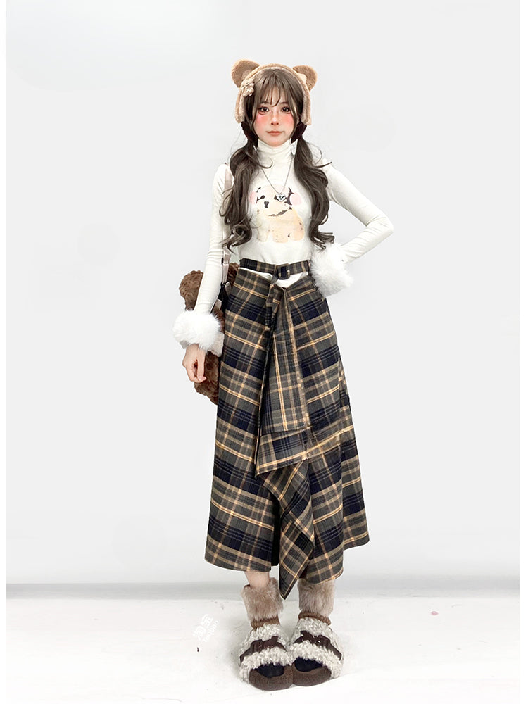 Black and Yellow Plaid Midi Length Vintage Skirt