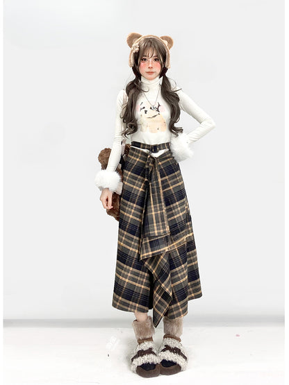 Black and Yellow Plaid Midi Length Vintage Skirt