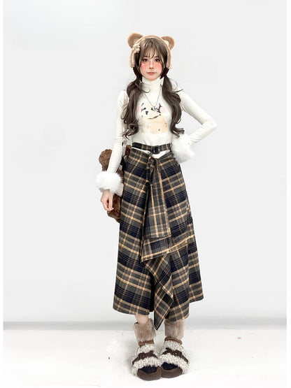 Y2K Apricot High Neck Puppy Glamorous Top with Detachable Plush Cuffs