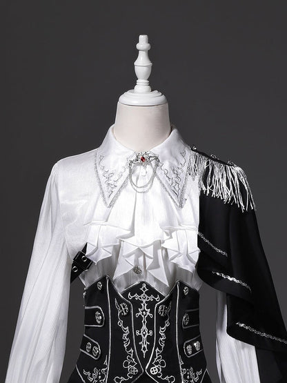 Belt+Black Corset Lolita Pants Pieces Three Prince Shirt+Embroidered Cape Set-One-Shoulder Ouji