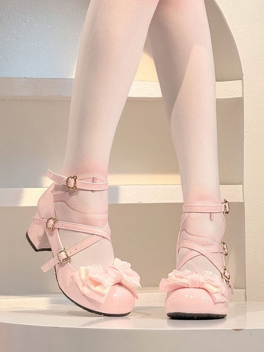PU 5cm Mary Pink with Janes Design Round Heel Height - Toe