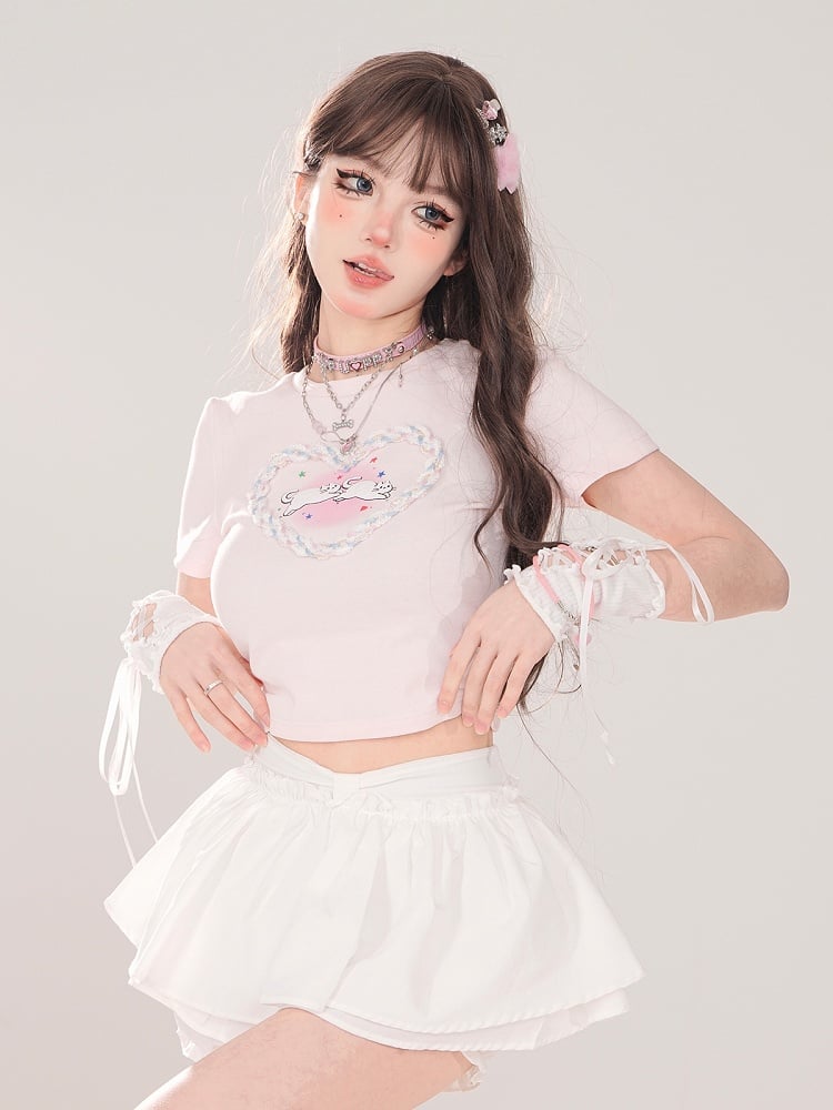 Built-in Tiered Skirt Bow White Bloomers with Waist
