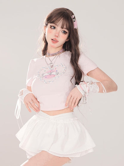 Built-in Tiered Skirt Bow White Bloomers with Waist