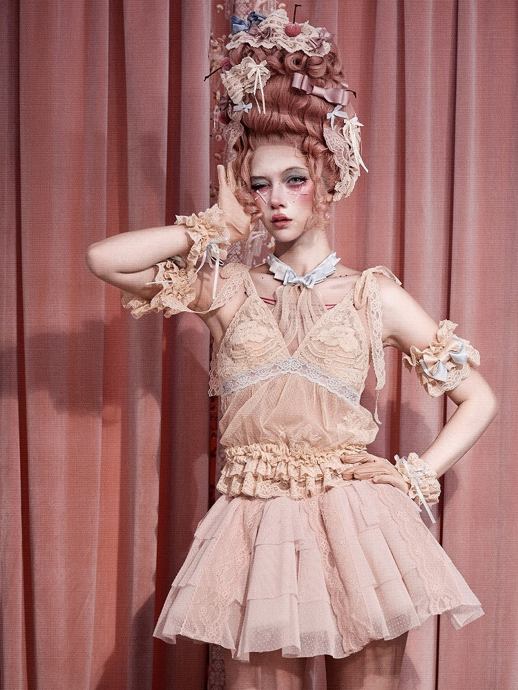 Apricot Lace & Dots Tulle Halter Camisole - Blood Supply