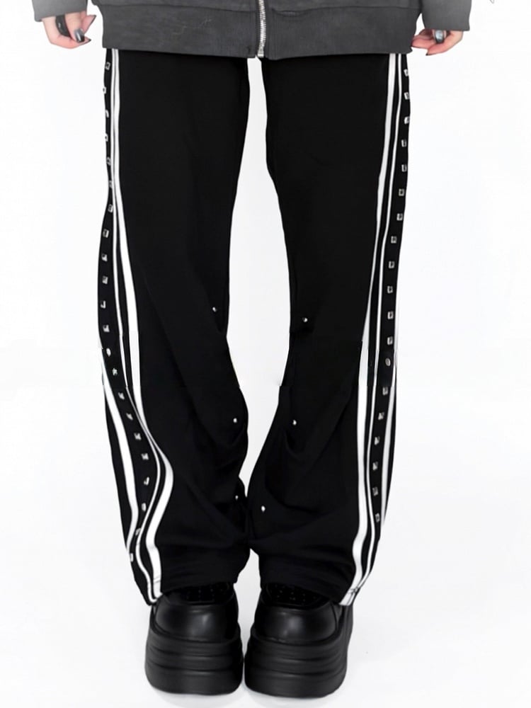 Stud Casual Kei Pants with Decorations Jirai Black Striped