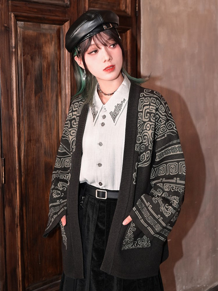 Shirt with Embroidery Light Bronze Gothic Sleeves Bishop Cheongsam Gray