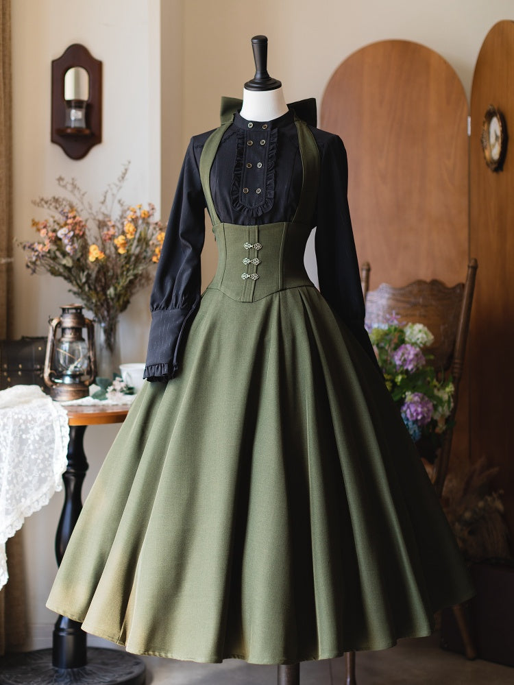 ブラックのエレガントなレトロ秋長袖シャツ