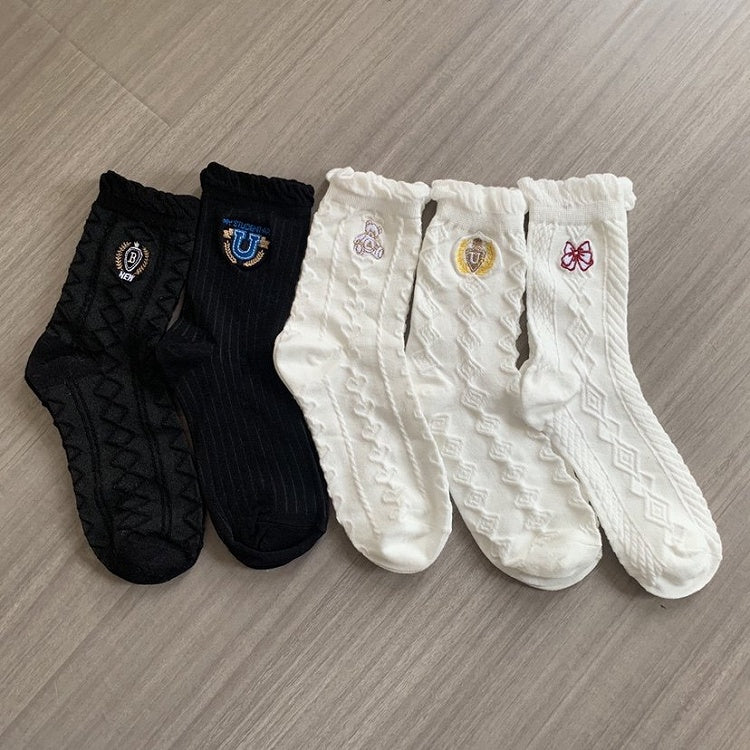 Embroidered 5 Ruffled Design Options Socks Cotton Cuff