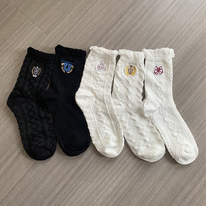 Embroidered 5 Ruffled Design Options Socks Cotton Cuff