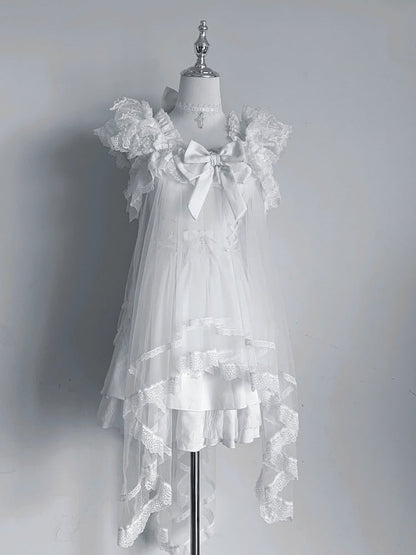 Ivory Landmine Trio: Camisole Dress, Asymmetric Tulle Overlay, Choker - Pink Rabbit
