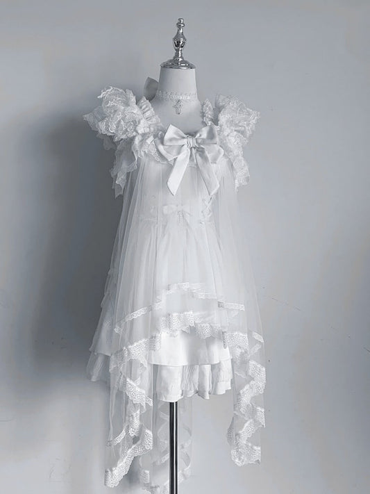 Ivory Landmine Trio: Camisole Dress, Asymmetric Tulle Overlay, Choker - Pink Rabbit
