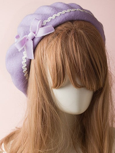 3 Sweet Beret Lolita Color Options Double-Layer Bowknot